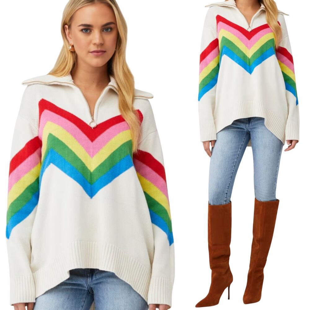 Show Me Your Mumu Rainbow Slope Weston Half Zip Pullover Sweater Knit Small